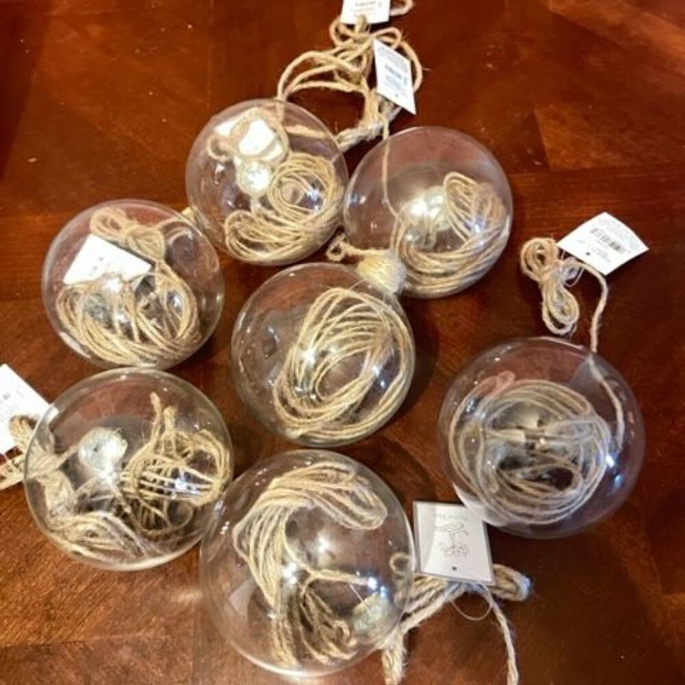 Clear Glass Hanging Christmas Ornaments With Jute String Set‎ Of 7